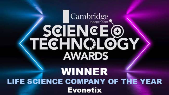 Evonetix named “Life Science Company of the Year” at Cambridge Independent Science and Technology Awards