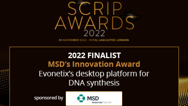 Evonetix shortlisted for MSD’s Innovation Award at this year’s Scrip Awards